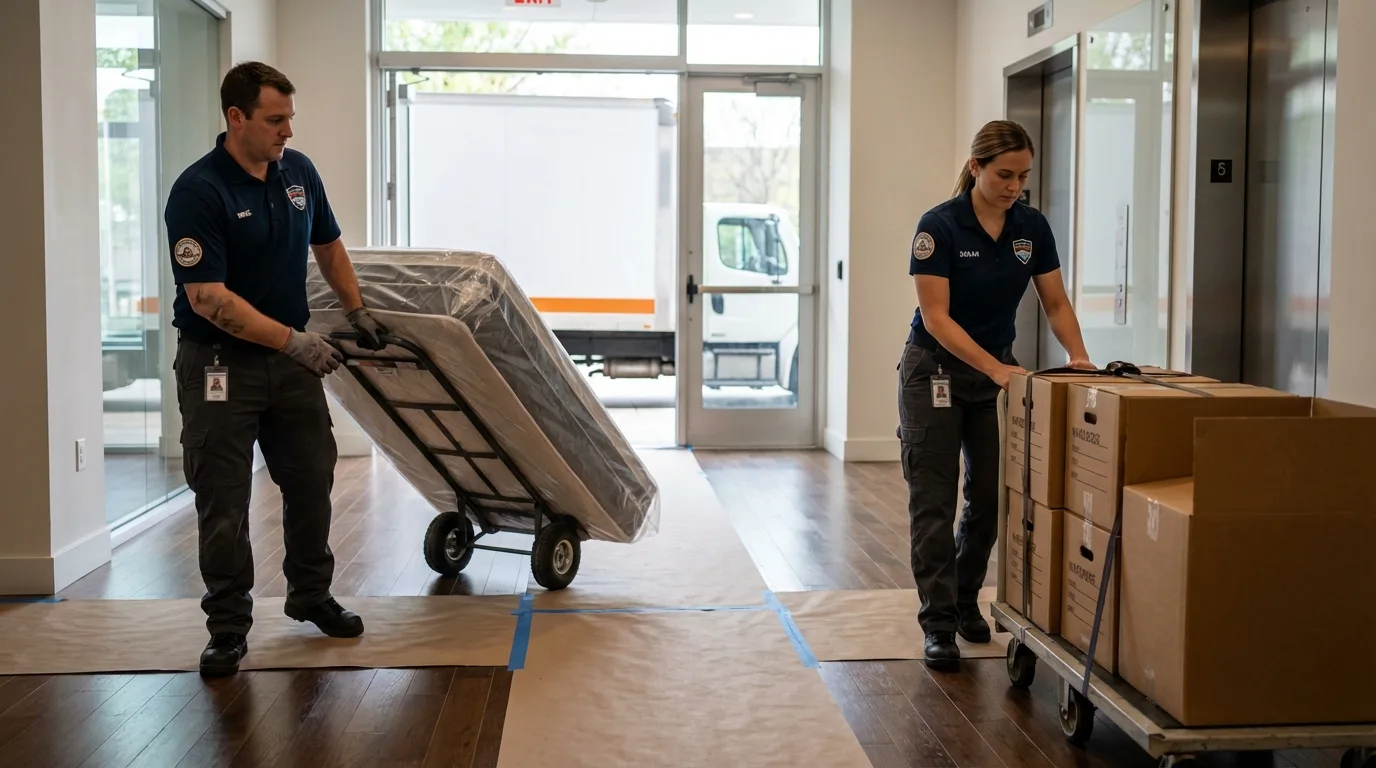 Professional apartment movers loading elevator in Guymon, OK
