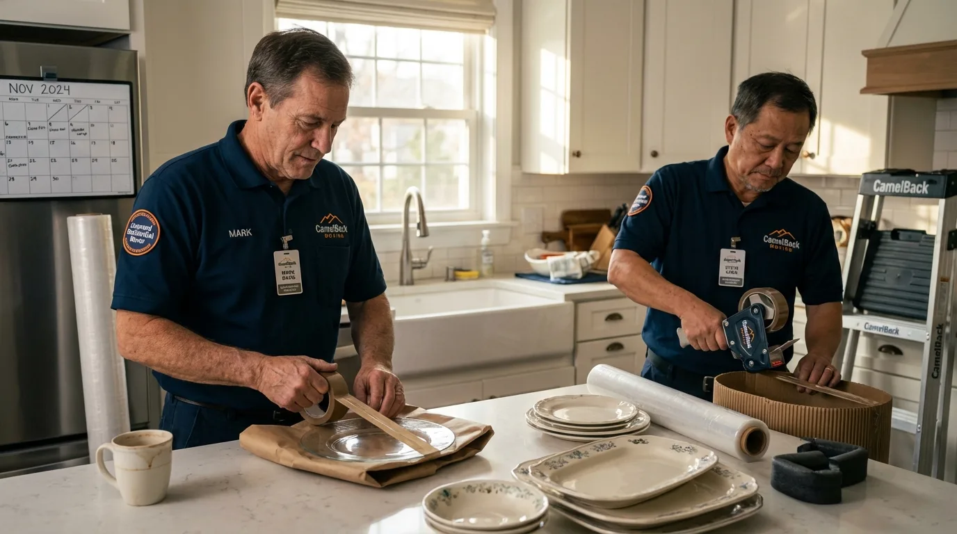Professional crew packing kitchen dishware in Guymon, OK